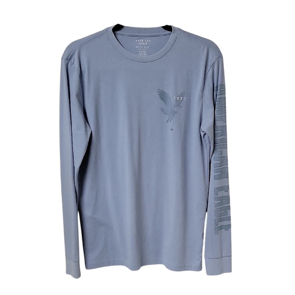 American Eagle Super Soft Standard Fit  Blue Long Sleeve Shirt Mens XS NEW